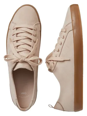 GAP Women's Faux Suede Light Blush Dusty Rose Pink Low-Top Lace-Up Sneakers sz 7 thumbnail 1