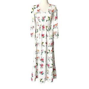 Gal Meets Glam Tabitha Floral Cotton Maxi Dress White Pink V-Neck Pockets Size 6 thumbnail 2