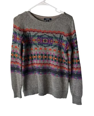 Chaps Sweater Womens Small‎ Fair Isle Pullover Crewneck Cotton Blend Colorful thumbnail 1