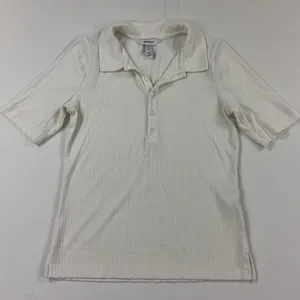 SPANX Rib Polo Top Women's Medium Ivory Short Sleeve Stretch Knit 20991R thumbnail 1