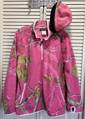 Realtree Pink/Green Pullover Long Sleeve Fleece Size XL APC‎ 1/4 Zip Beanie thumbnail 1