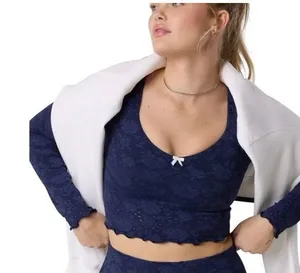 NWT Aerie Navy Blue and White Lace Long Sleeve Top Treat Yourself Medium thumbnail 1