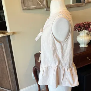 Bow Front Light Khaki Ruffle Hem Cotton Top New thumbnail 7