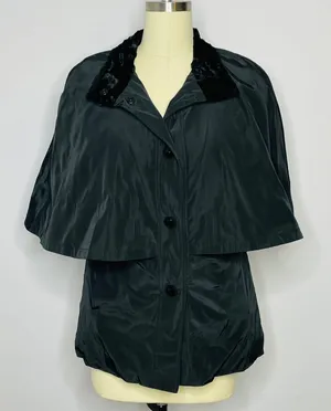 Black Fur Lined Cape Coat- Size Medium- Missing Belt thumbnail 1