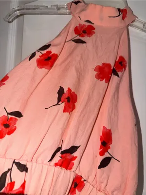 Zara Peach Halter Crop Top with Red Floral Accents thumbnail 2
