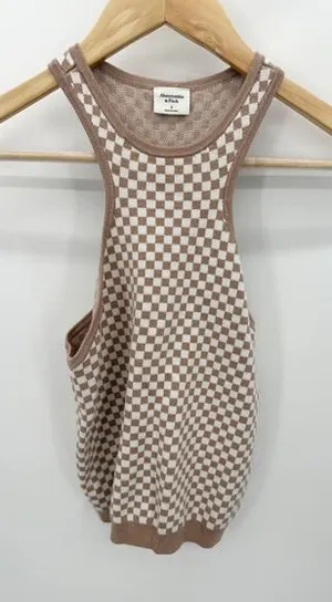 Abecrombie & Fitch Top Women S NWT Brown‎ White Checkered High Neck Racerback thumbnail 1