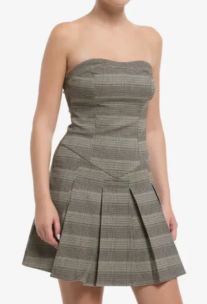 Hot Topic Strapless Plaid Pleated Mini Dress thumbnail 1