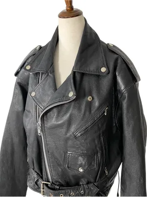 VINTAGE SARAH Black Leather Moto Jacket Size L thumbnail 5