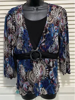 Bohemian Paisley/Medallion Print Crinkle‎ Material Faux belt Blouse size Measure thumbnail 1