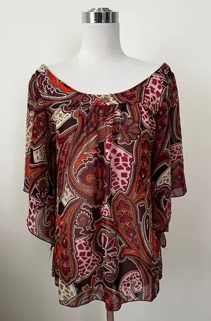 Charlotte Russe Multicolor Paisley Off-Shoulder Blouse thumbnail 1