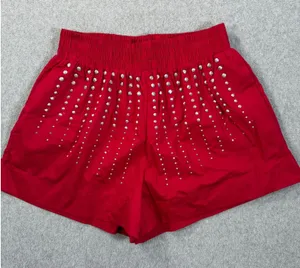 TCEC Studded Rhinestone Shorts Women's Small Crimson Red Elastic Waist Pockets thumbnail 1