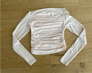 Darong - Boat Neck Ruched Long Sleeve Top in Light Pink/Peach thumbnail 1