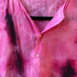 80s Vintage Indian Import V-Neck Tunic – Hand Dyed Pink, Red, Black size L thumbnail 5