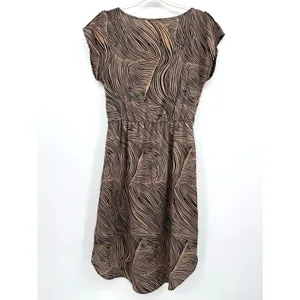 Vintage Toska Hi-Lo Dress Brown Black Leaf Print Summer Short Sleeve Casual Sz L thumbnail 4