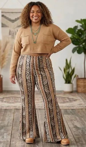 Fit & flare boutique boho western paisley vibes brown neutral tones ladies XL thumbnail 1