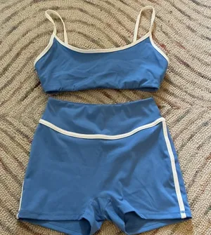 amazon white and blue activewear set  thumbnail 1