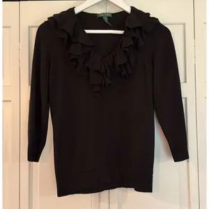 Lauren Ralph Lauren silk cotton blend ruffle neck sweater m thumbnail 8