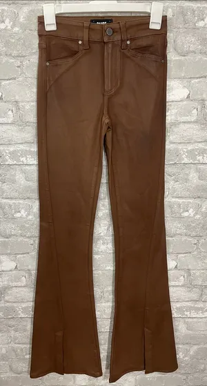 PAIGE High Rise Lou Lou Jolene Jeans With Slit In Coated Cognac thumbnail 1