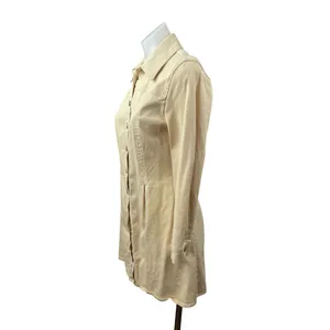 Zara Women's Beige Collared Long Sleeve Button Down Mini Flare Shirt Dress Sz M thumbnail 3