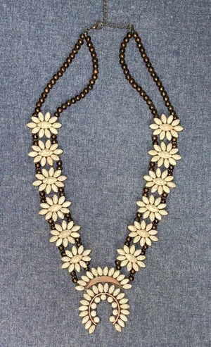 Squash Blossom Style necklace with real stone and bronze colored setting Brown thumbnail 1