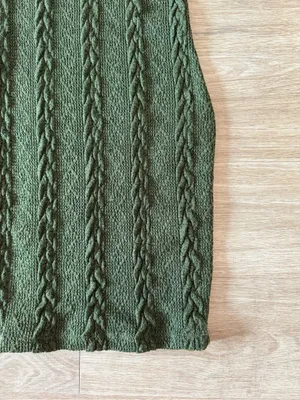 Windsor Sleeveless Cable Knit Turtleneck Dress in Dark Green, Size XS thumbnail 4