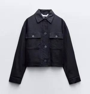 ZARA Linen‎ Short Jacket Navy Blue Medium thumbnail 1