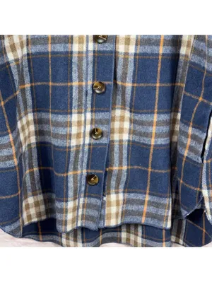 J.NNA Women’s Plaid Shacket Jacket Size Large Blue Brown Button Front thumbnail 4