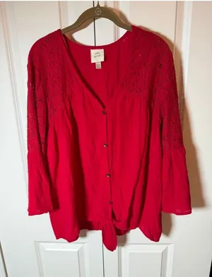 Knox Rose Red Lace Sleeve Blouse XXL thumbnail 1