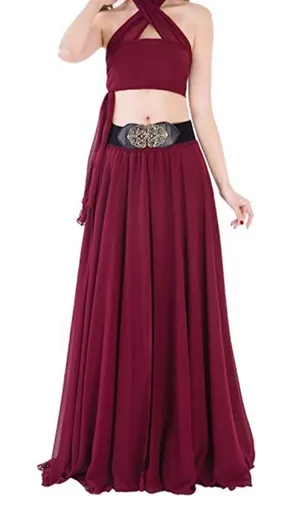 Deep red flowy chiffon maxi skirt. thumbnail 1