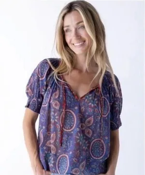 Natural Life Boho Paisley Peasant Top Size XL thumbnail 1
