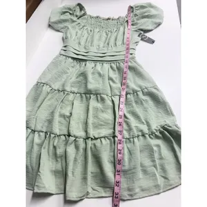 Liberty Love NWT Sage Green Tiered Puff Sleeve Smocked Mini Dress milk maid garden party med thumbnail 5