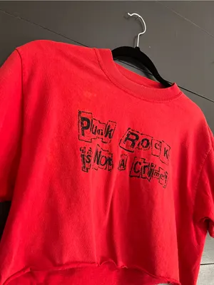 Punk Rock Is Not A Crime Red Cropped Tee Unisex T-Shirt Adult Sz M GUC thumbnail 2