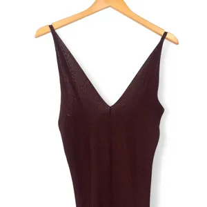 Nwt ZARA | S | Dress Knitwear Collection Long Double V-neck Slip Choc Brown thumbnail 3