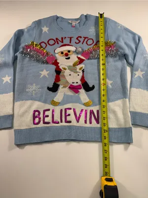No Boundaries Ugly Christmas Sweater'Don't Stop Believin' Santa Crewneck Sweater thumbnail 3