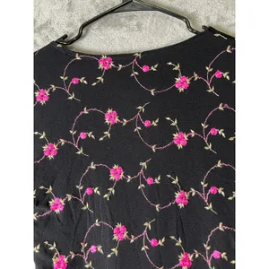 Vintage Y2K Black Pink Rose Floral Mesh V Neck Long Sleeve Top Fairy Grunge S thumbnail 4