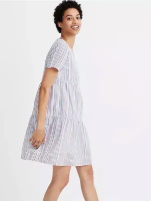 Madewell Pastel Multi-Stripe Short-Sleeve Tiered Mini Dress thumbnail 3