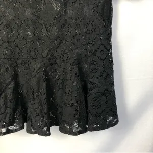 Free People Black Sheer Lace Ruffle Hem Mini Dress‎ 4 thumbnail 4