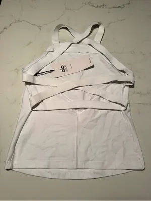 ALO Yoga White Cross-Strap Performance Tank thumbnail 2