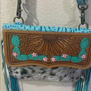 Myra Bag Turquoise and Brown Fringe Crossbody thumbnail 7