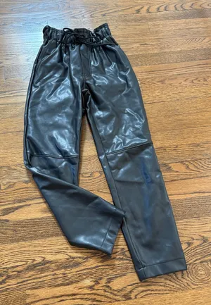 Abercrombie & Fitch Faux Leather Jogger Pants - Black, drawstring, XXS thumbnail 1