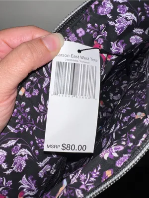 Vera Bradley Black Quilted Tote with Pink, Purple and Blue Floral Print thumbnail 5