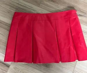 Red Pleated Leather Shein Skirt thumbnail 1