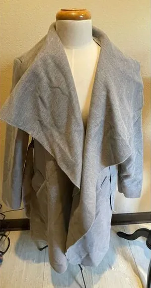 Elegant Gray Waterfall Collar Belted Long Cardigan‎ Coat gray made In Italy 22 thumbnail 1