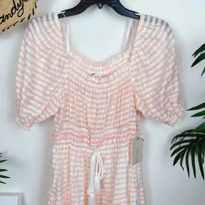 MOON RIVER Puff Sleeve Midi Dress-Pink Stripe Size Small NWT thumbnail 3