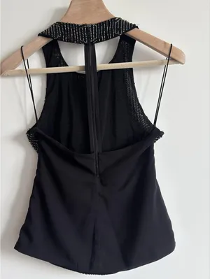 Alice + Olivia Black Beaded Mesh T-Back Tank Top Blouse Size Small thumbnail 6