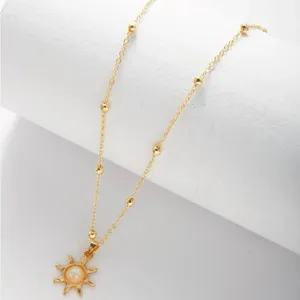 Gold Opal Stone Sun Charm Necklace thumbnail 4