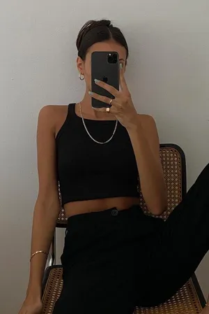Princess Polly Black Crop Tank thumbnail 1