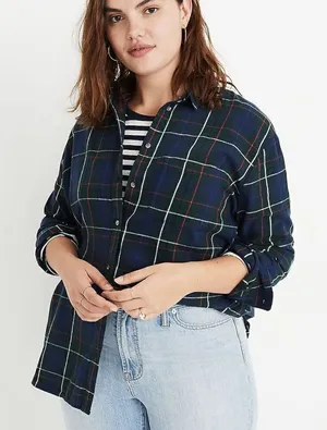 Madewell Flannel Oversized Ex-Boyfriend Shirt in Dark Plaid small thumbnail 1