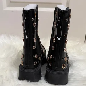Bamboo Black‎ Studded Platform Vegan Leather Boots thumbnail 5
