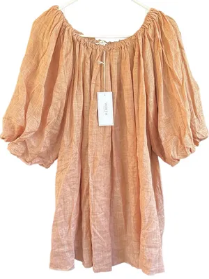 NWT WORTH Collective Cassidy Linen Puff Sleeve Off Shoulder Dress Mocha Medium thumbnail 1